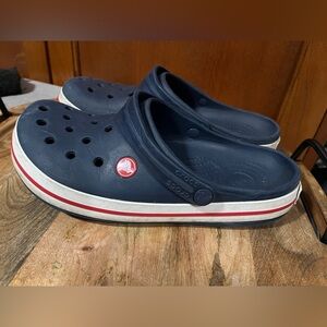 CROCS Navy Clogs with Red and White Trim